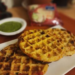 A picture of Cheesy Corn Rava waffles.