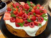 A picture of white chocolate and raspberry cake