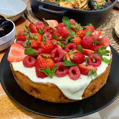 A picture of Raspberry and White Chocolate Ricotta Pound Cake.