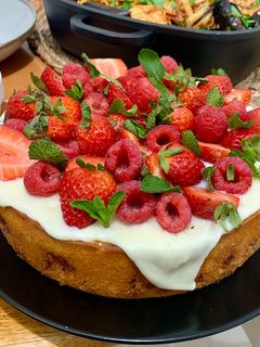 A picture of Raspberry and White Chocolate Ricotta Pound Cake.
