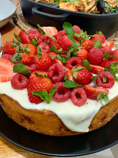 A picture of Raspberry and White Chocolate Ricotta Pound Cake.