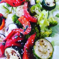 Grilled vegetables salad in apple cider. Vinaigrette A picture of Grilled vegetables salad in apple cider. Vinaigrette.