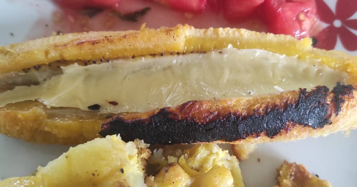 Plátano asado con queso 😋😋 Receta de Miriam- Cookpad