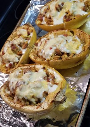A picture of Spaghetti Squash Breakfast Boats.