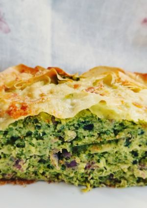 A picture of Lasagna with Tuscan Kale, Sausage, and Ricotta.