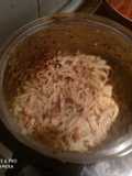 Tallarines con bacon y filete empanado