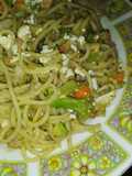 Espagueti con Cerdo Ahumado y Vegetales