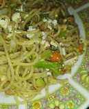 Espagueti con Cerdo Ahumado y Vegetales