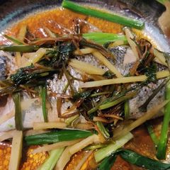Cantonese Steamed Whole Sea Bass A picture of Cantonese Steamed Whole Sea Bass.
