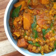 A picture of Turmeric, lentil and sweet potato stew.