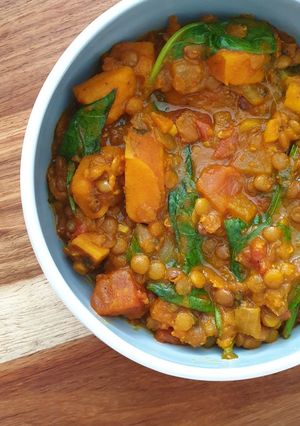 A picture of Turmeric, lentil and sweet potato stew.