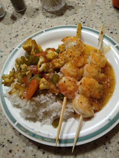 A picture of Orange shrimp skewers.