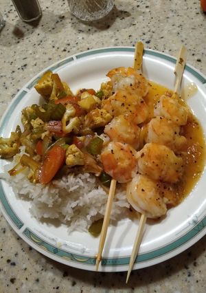 A picture of Orange shrimp skewers.