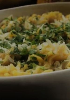Una foto de Pasta cremosa de pollo y zapallo