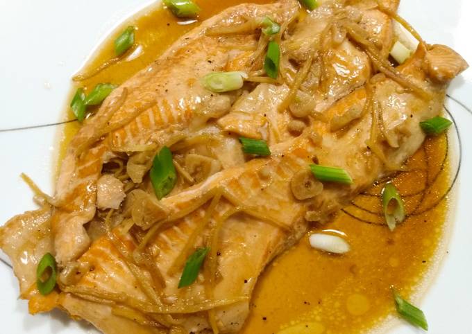 Steps to Prepare Speedy Salmon bellies braised in sweet soy and ginger