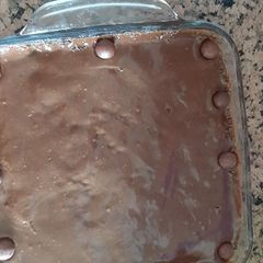 Eggless cake with truffle sauce A picture of Eggless cake with truffle sauce.