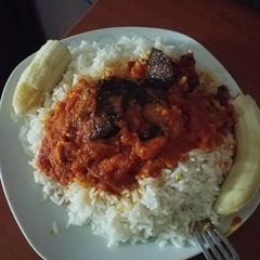 A picture of Rice with local stew.