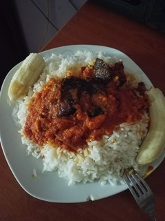 A picture of Rice with local stew.