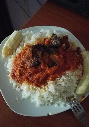 A picture of Rice with local stew.