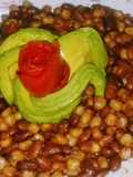 Chillie infused githeri with tomato rose and avocado rose