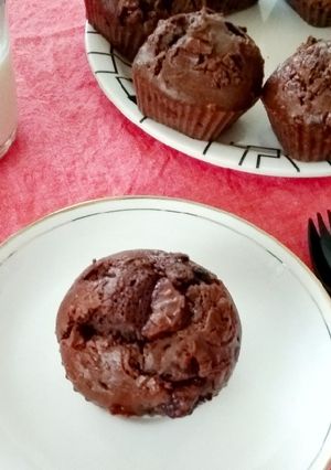 A picture of Chunky Double Chocolate Muffins.