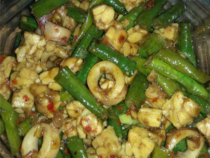 Cara Gampang Menyiapkan Resep  Tumis Tempe Kacang Panjang Cumi Pedas yang Menggugah Selera, Enak Banget