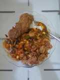 Ayam crispy dan orak arik tempe saos sambal sayur tomat