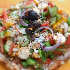 A picture of Healthy lunch sorghum pizza.