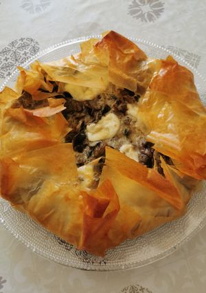 A picture of Crispy Mushroom, Zucchini, and Mozzarella Tart.