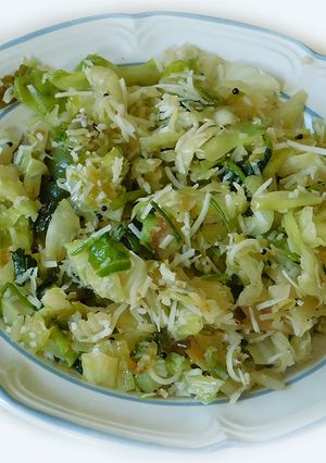 A picture of Stir fry cabbage with coconut.