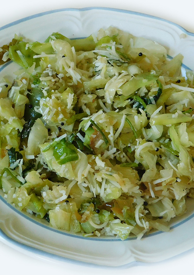 A picture of Stir fry cabbage with coconut.