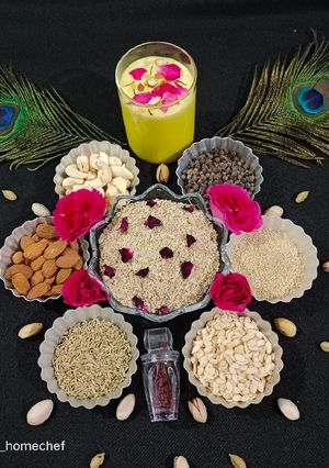 A picture of Instant Saffron Thandai with Thandai Masala.