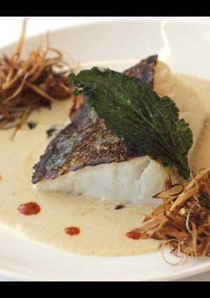 Una foto de Bacalao al horno con salsa de perrechikos