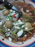 Lentejas con  polvo de camarones secos y Camarón, verduras, nopales y queso fresco mamá Chole