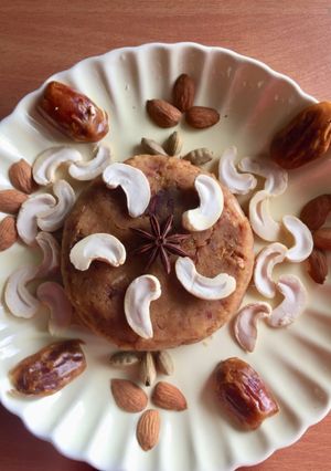A picture of Dates and moong dal halwa.