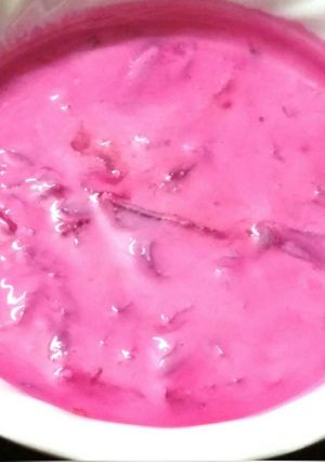 A picture of Beetroot raita.