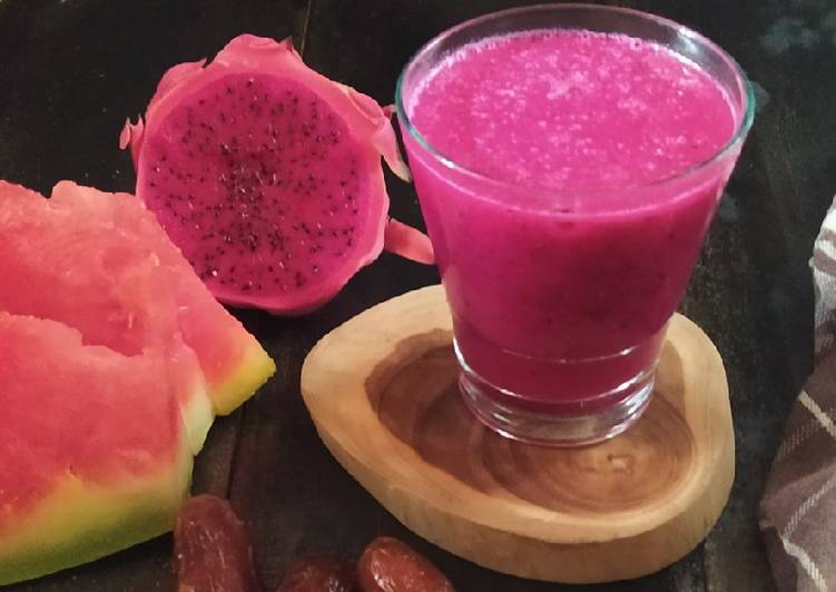 Cara Gampang Membuat Juice buah naga,semangka,kurma yang Enak
