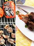 Grilled Fullblood Wagyu Beef Kabobs with Romesco Sauce