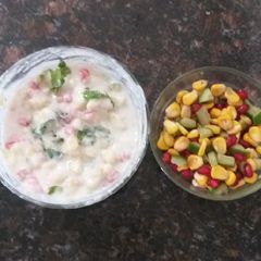 A picture of Side dish recepies Apple banana Raita Corn salad Healthy.