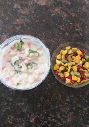 A picture of Side dish recepies Apple banana Raita Corn salad Healthy.