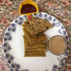 A picture of # use of leftover chapattis#with besan chilla.