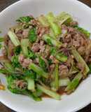 ผัดเส้นบุกสาหร่าย,ผักกาดเขียว,หมูสับ - คีโต