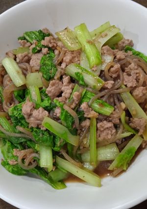 รูปของ ผัดเส้นบุกสาหร่าย,ผักกาดเขียว,หมูสับ - คีโต