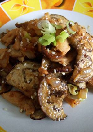 Foto resep Tumis terong ayam saus miso (chicken and eggplant with miso lime sauce)