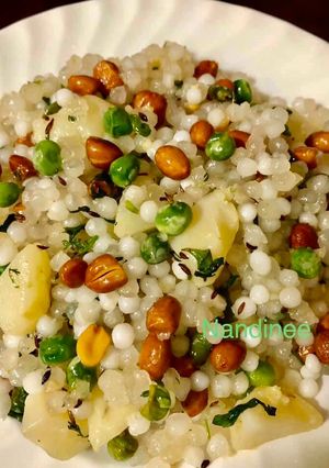 A picture of Sabudana with green matar.