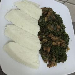 A picture of Ugali, kales with meat. #localfoodcontest_mombasa.