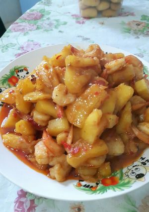 Foto resep Tumis Udang nenas asam pedes
