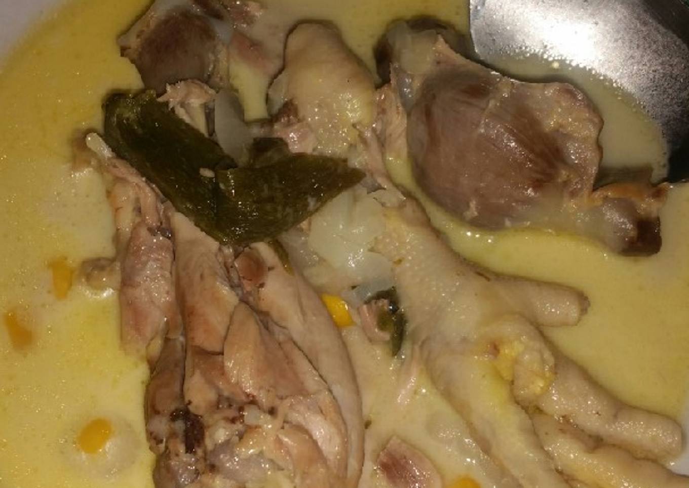 Pollo en jocoque con rajas, cebolla y elote