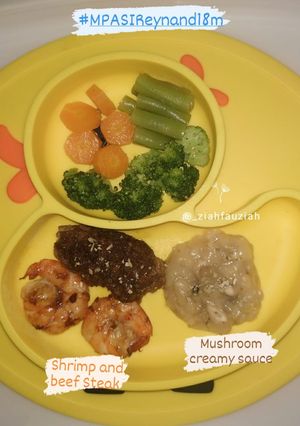 Foto resep Beef and shrimp steak with mushroom sauce (MPASI 18M+)