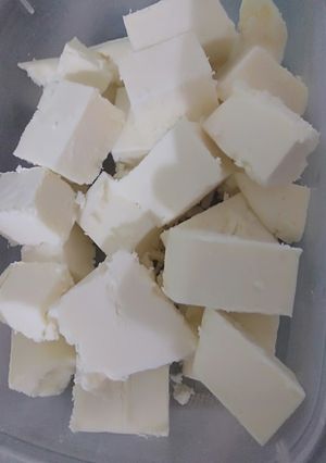 A picture of Homemade Paneer (Cottage cheese).